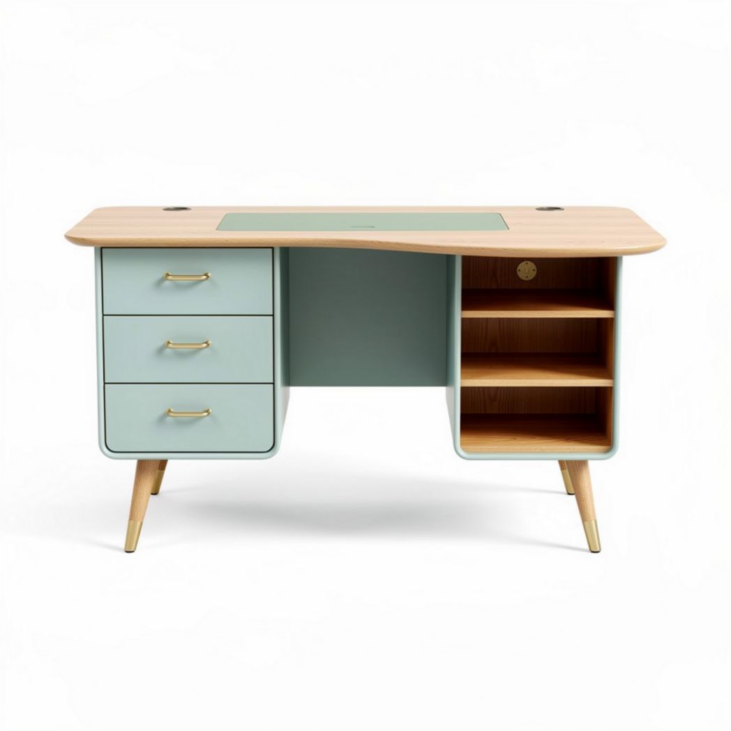 Bureau met lades en open opbergruimte van hout en groen 120 x 60 x 75cm