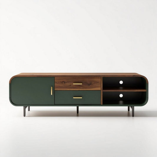 Moderne tv-kast van hout in groen met afmetingen 120 x 40 x 45cm