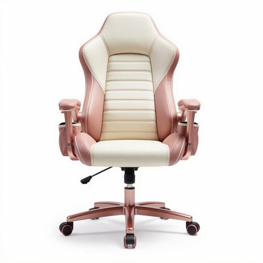 Ergonomische bureaustoel in roze en crème kunstleer 50 x 60 x 120cm