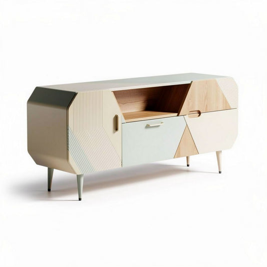 Moderne tv-kast met geometrisch ontwerp in hout en MDF 120 x 40 x 70cm