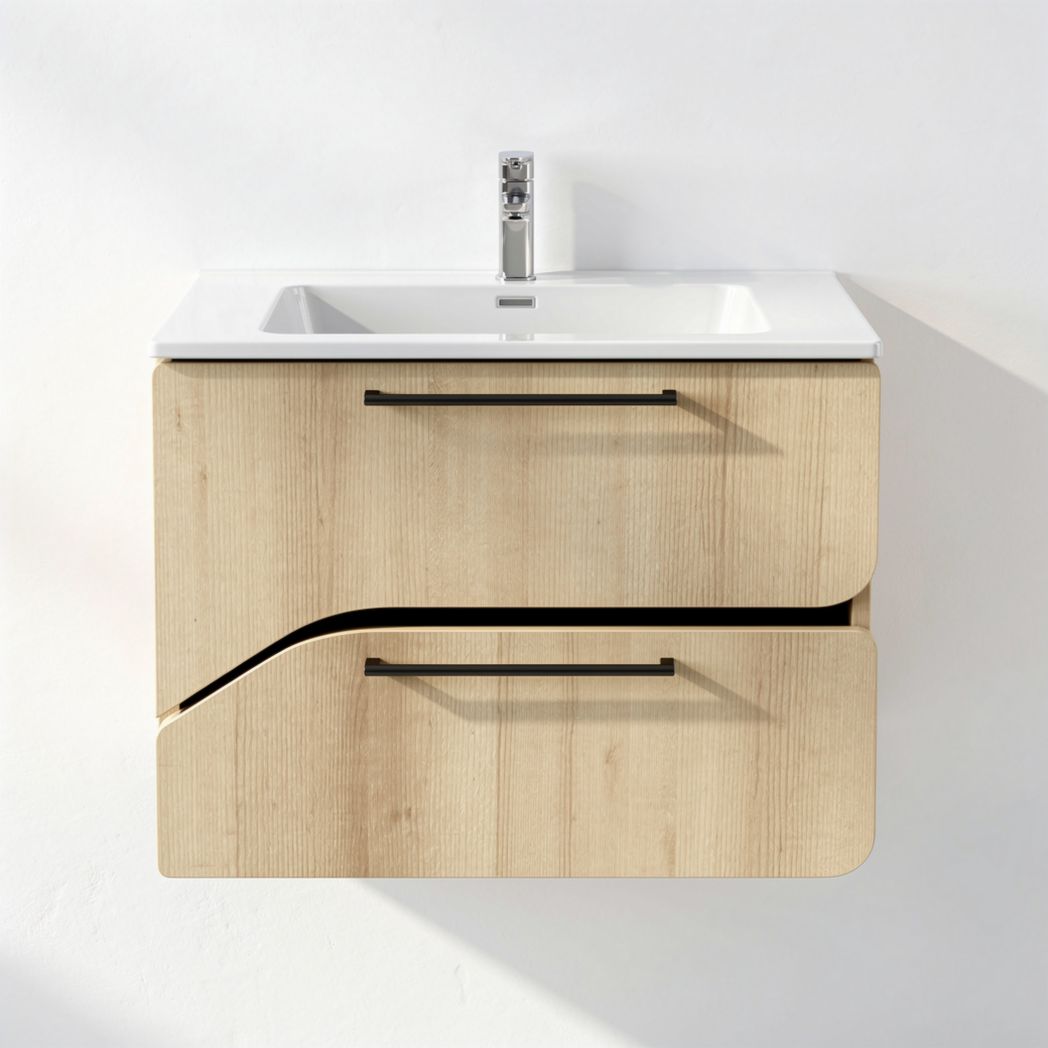 Wastafelmeubel met lades van hout in natuurlijk kleur 90 x 50 x 45cm